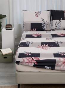 3pcs Polyester Brushed Printed Bedding Set With Plants Pattern (1 Fitted Sheet + 2 Pillowcases), No Pillow Core - Magnolia Fragrance - View 3