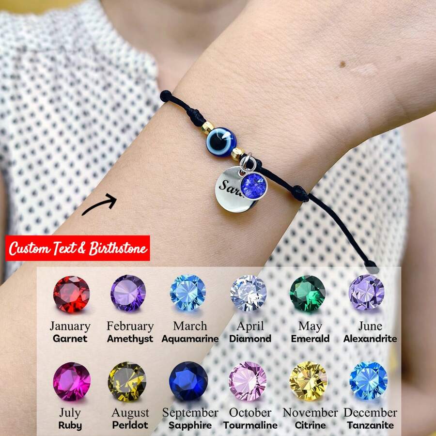 1 Vòng tay ban đầu tên khai sinh tùy chỉnh được nâng cấp, Vòng đeo tay mắt ác 7 nút có thể điều chỉnh Vòng tay chuỗi màu đỏ/đen may mắn Bảo vệ Vòng tay chúc tình bạn cho Ngày của Mẹ Ngày của Cha Phụ nữ Đàn ông Cậu bé Cô gái Anh ấy Quà tặng bạn bè BFF của cô ấy - màu đen - Xem 1