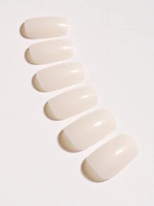 24 Pieces Short Square Glossy Solid Color Nails, Including 1 Piece Of Jelly Glue And 1 Piece Of Nail File Press On Nails Nail Supplies - White - View 4