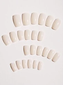 24 Pieces Short Square Glossy Solid Color Nails, Including 1 Piece Of Jelly Glue And 1 Piece Of Nail File Press On Nails Nail Supplies - White - View 2