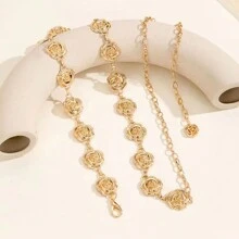 1條金銀色金屬玫瑰花女式腰帶，時尚優雅的禮服或牛仔褲飾品 - 彩色 - 查看 8