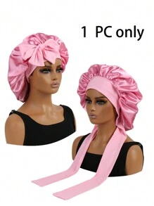 1个缎面蝴蝶结弹力轻便浴帽，纯色，女士及女孩适用，黑色，情人节礼物