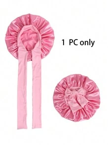 1个缎面蝴蝶结弹力轻便浴帽，纯色，女士及女孩适用，黑色，情人节礼物