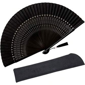1/2/3/4 Stücke klappbarer Handventilator für den Sommer - Vintage Bambus Seiden Fächer - geeignet für Tanz, Aufführungen, Dekoration, Hochzeit, Party, Geschenk (Sexy Schwarz)