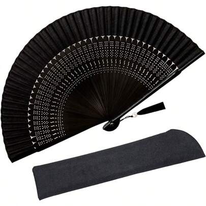 1/2/3/4 piezas Abanico plegable de mano para el verano - Abanico vintage de bambú y seda - Adecuado para baile, actuaciones, decoración, bodas, fiestas, regalos (Negro sexy)
