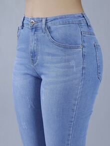 FINTI Jeans ajustados de talle alto y bolsillos. Pantalones skinny para mujer, vístete cómoda y con estilo - Azul lavado medio - Ver 9