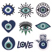 6入組/套愛心和眼睛圖案刺繡燙貼布，適用於衣服、包包、鞋子和帽子裝飾 - 彩色 - 查看 3