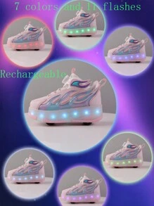 Unisex LED Rechargeable Light Up Sneakers, Multifunctional Transforming Roller Skates With Removable Wheels For Outdoor Activities And Sports Skating Shoes For Kids
