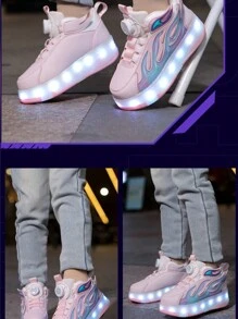 Unisex LED Rechargeable Light Up Sneakers, Multifunctional Transforming Roller Skates With Removable Wheels For Outdoor Activities And Sports Skating Shoes For Kids
