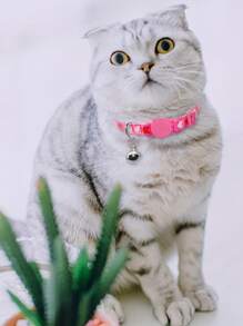 Customized Heart Pattern Pet Collar With Bell & Choke-Free Safety Buckle, Adjustable Size For Male/Female Cats Under 5kg