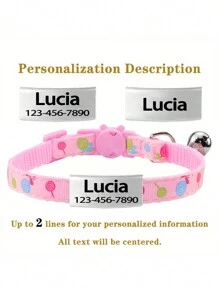 Customized Heart Pattern Pet Collar With Bell & Choke-Free Safety Buckle, Adjustable Size For Male/Female Cats Under 5kg