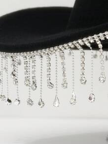 1pc Solid Color Unique Personality Sparkling Rhinestone Tassel Hat, With Shewee Cowgirl Hat, Suitable For Girlcore, Vintage, Floral, Spring Summer Bright Colors, Pink Aesthetic, Novel Punk Style Wide Brim BR Street Fashion, 2024 Wedding Essentials, Classy Aesthetic, Dinner Party Essentials, Suitable For Parties, Western-Themed Events, Gatherings, Engagement Parties, Cosplay, Graduation Ceremonies, Masquerades, Festivals, Weddings, Birthday Celebrations, Music Festivals, Coming-Of-Age Ceremonies Halloween