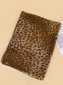 1 件女士春季新品轻薄豹纹雪纺围巾，防晒长披肩，适合日常使用冬季秋季 - 彩色 - 查看 3