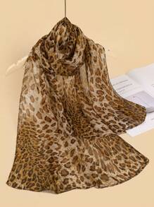 1 件女士春季新品轻薄豹纹雪纺围巾，防晒长披肩，适合日常使用冬季秋季 - 彩色 - 查看 2