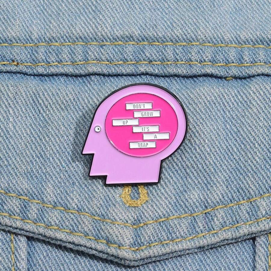 1 件粉色卡通创意可爱个性头像刻字金属卡通组合节日装饰女士节日装饰徽章和女孩节日装饰徽章送给朋友的理想礼物 - 粉色 - 查看 1