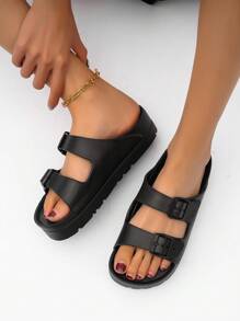 新款時尚EVA大底拖鞋，休閒舒適的女式戶外沙灘涼鞋，帶可調節扣環，重量輕，具防滑功能