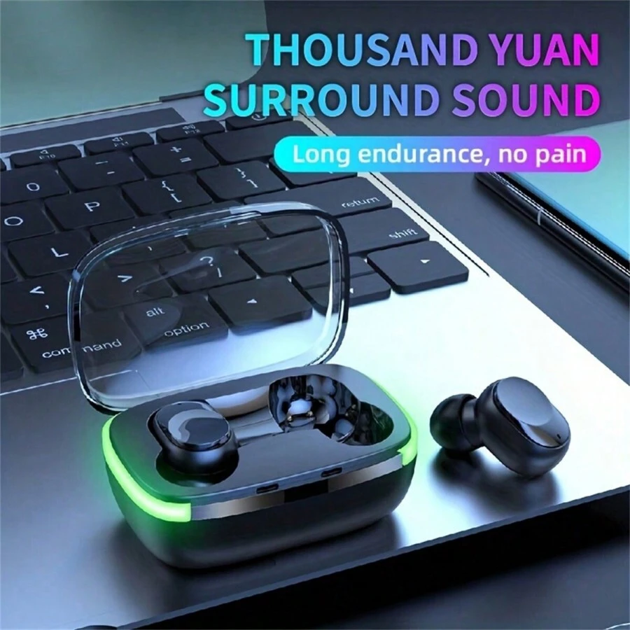 Y60無線耳塞低延遲，入耳式耳機耳塞，200mAh充電盒（30mAh * 2耳塞）單次連續播放時間3-4小時，通話清晰，舒適貼合-完美適用於電競耳機、會議、運動（黑色） - 黑色 - 查看 1