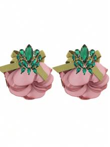 1pair Full Rhinestone Bowknot & Flower Earrings Suitable For Women To Attend Parties And Wear Daily Valentines - Multicolor - View 7