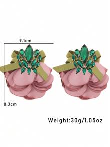 1pair Full Rhinestone Bowknot & Flower Earrings Suitable For Women To Attend Parties And Wear Daily Valentines - Multicolor - View 9