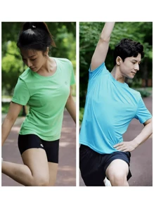 1件BMAI女士跑步圓領短袖T恤，適用於戶外穿著，快干透氣，運動健身訓練頂部，適用於跑步，健身，遠足，騎行等活動。 壓力衫健身頂部 - 淺藍色 - 查看 4