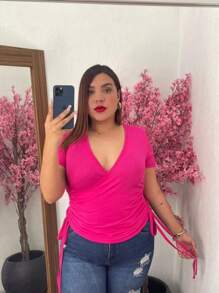 BLUSA TALLA CURVY DOBLE JARETA MOD. NALA TELA FRESCA RIF TEXTURA LIGERA - Rosa Fucsia - Ver 1