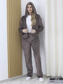 Women Two-Piece Outfits - Rust Brown - View 1
