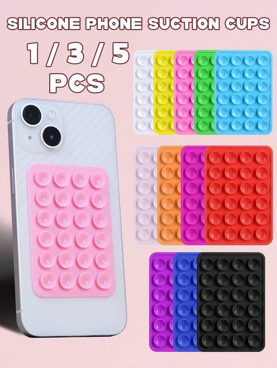 1/3/5 件硅胶吸盘手机壳支架 - 免提，强力抓握，适合自拍和视频 - 耐用，易于使用 - 兼容各种手机，建议用于镜子和玻璃等光滑表面