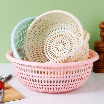 1-4pcs Thickened Round Rice Washing Strainer Household Vegetable Basket With Drainage Function, Kitchen Multifunctional Filter Water Basket