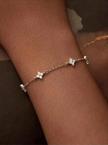 防水迷你花朵吊坠手链，优雅女士珠宝礼物，奢华女士手镯，情人节、母亲节礼物 - 銀色 - 查看 1