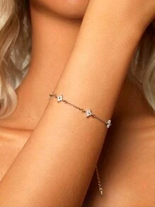 防水迷你花朵吊坠手链，优雅女士珠宝礼物，奢华女士手镯，情人节、母亲节礼物 - 銀色 - 查看 3