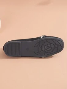 新款時尚女士平底拖鞋，透氣織物懶人鞋，方頭平底鞋，全季穿著 - 黑色 - 查看 5