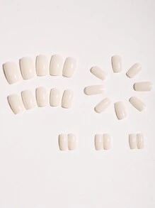 24 Pieces Short Square Glossy Solid Color Nails, Including 1 Piece Of Jelly Glue And 1 Piece Of Nail File Press On Nails Nail Supplies - White - View 3