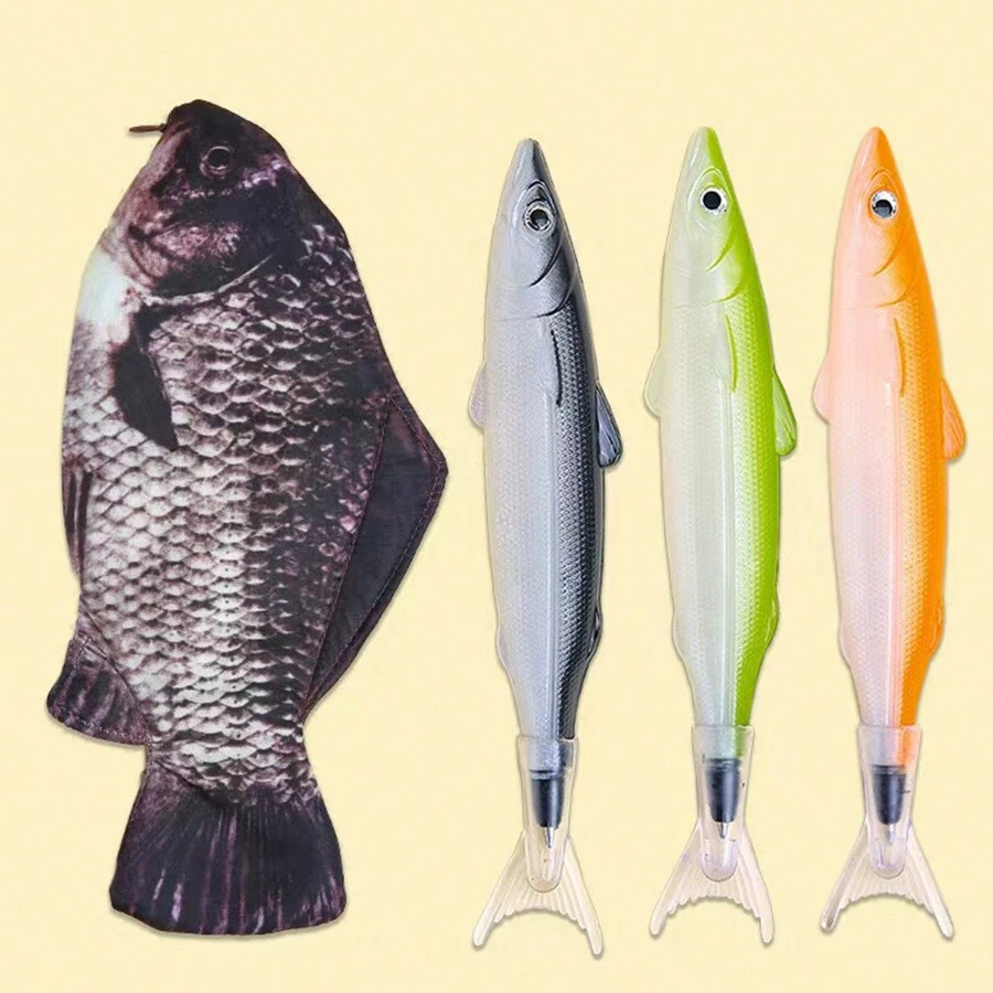 1個創意模擬鯉魚形筆袋，新奇筆袋組織袋，節日禮物 - 黑色 - 查看 1