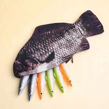 1個創意模擬鯉魚形筆袋，新奇筆袋組織袋，節日禮物 - 黑色 - 查看 3