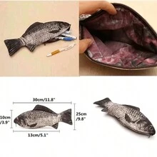 1個創意模擬鯉魚形筆袋，新奇筆袋組織袋，節日禮物 - 黑色 - 查看 2