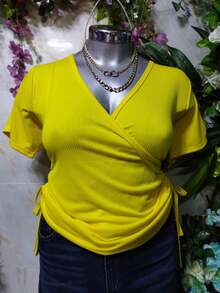 BLUSA TALLA CURVY DOBLE JARETA MOD. NALA TELA FRESCA RIF TEXTURA LIGERA - Amarillo - Ver 2