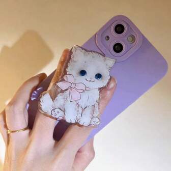 1pc White Flower Cat & Blue Cat Phone Grip Stand, Rotating Anti-Drop Finger Ring Holder, Personalized Creative Phone Accessories Compatible With IPhone, Android Phone, Gift For Birthday, Family, Friends Push-Pull Phone Grip, Phone Holder