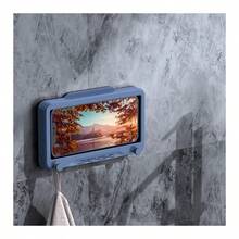 Ốp điện thoại phòng tắm chống nước gắn tường, không cần khoan, hộp đựng xà phòng và hộp đựng đồ - Màu xanh lam - Xem 12