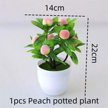 1 pièce Plantes en pot artificielles mini, fruits artificiels, citron/pêche/orange/fraise/gros fruit rouge/pomme/bonsaï, feuilles vertes factices, pot en plastique blanc pour décoration de la maison, table, bureau, salle de bain, décoration de jardin, plante d'extérieur, jardinage, fleurs artificielles
