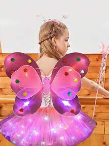 1Set Glowing Fairy Wings, Angel Magic Wands, Fairy Hair Clip,Children's Performance Props, Sparkling  Skirt, Suitable For Children's Festivals, Party Gifts