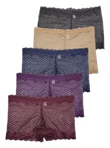 Pack Of 5 Boxer Elastic Lace Calzon Cachetero Panties Semi Transparent Floral Design Different Colors And Models - Multicolor - View 1