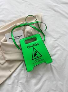 Warning Sign Design Novelty Bag, Faux Leather Crossbody Bag, Creative Stop Sign Purse For Women