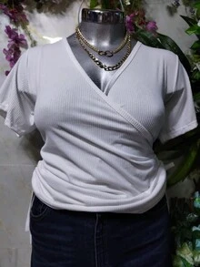 BLUSA TALLA CURVY DOBLE JARETA MOD. NALA TELA FRESCA RIF TEXTURA LIGERA - Blanco - Ver 2