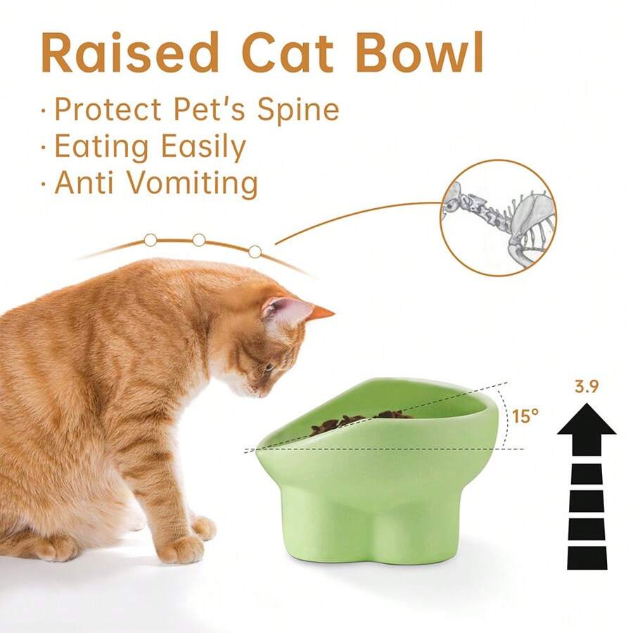 1pc Ceramic Elevated Cat Bowls For Indoor Cats, Tilted Raised Cat Food Bowl, Anti Vomit Cat Food