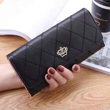 女士长款钱包，带皇冠按扣，多个卡槽，适合返校、大学礼物、送给女孩的礼物