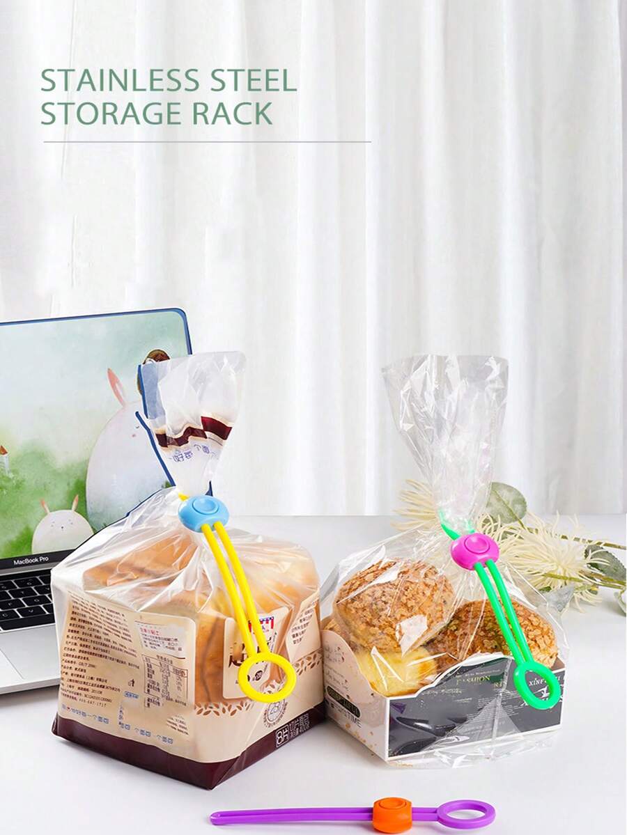 10pcs Mixed Color Snack Bag Sealing Ties, Colored TPE Material Sealing Strips, Suitable For Household Food Freshness Sealing, Clip Binding Rope, Loop Buckle - Multicolor - View 1