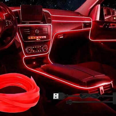 196.8 英寸/5 米车载氛围灯，USB 供电，DIY 装饰仪表盘氛围灯条，LED 灯条，霓虹闪烁，适用于汽车、花园、装饰