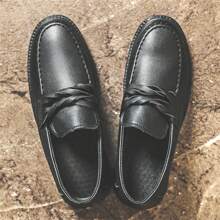 男士夏季便鞋，便士英式休閒皮鞋，青年髮型師禮服鞋 - 黑色 - 查看 3