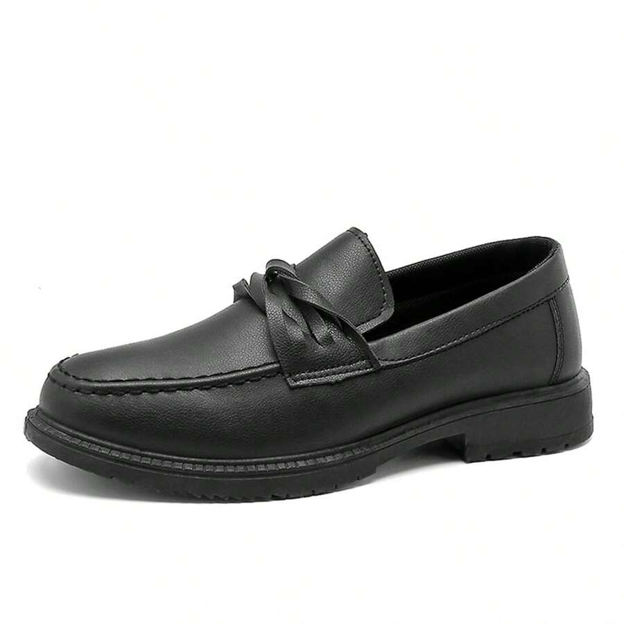 男士夏季便鞋，便士英式休閒皮鞋，青年髮型師禮服鞋 - 黑色 - 查看 1