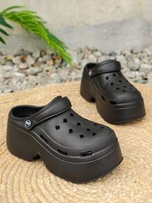 Women's Fashion Solid Color Casual Thick Sole Breathable Adjustable Strap Waterproof Beach Slippers - Black - View 2